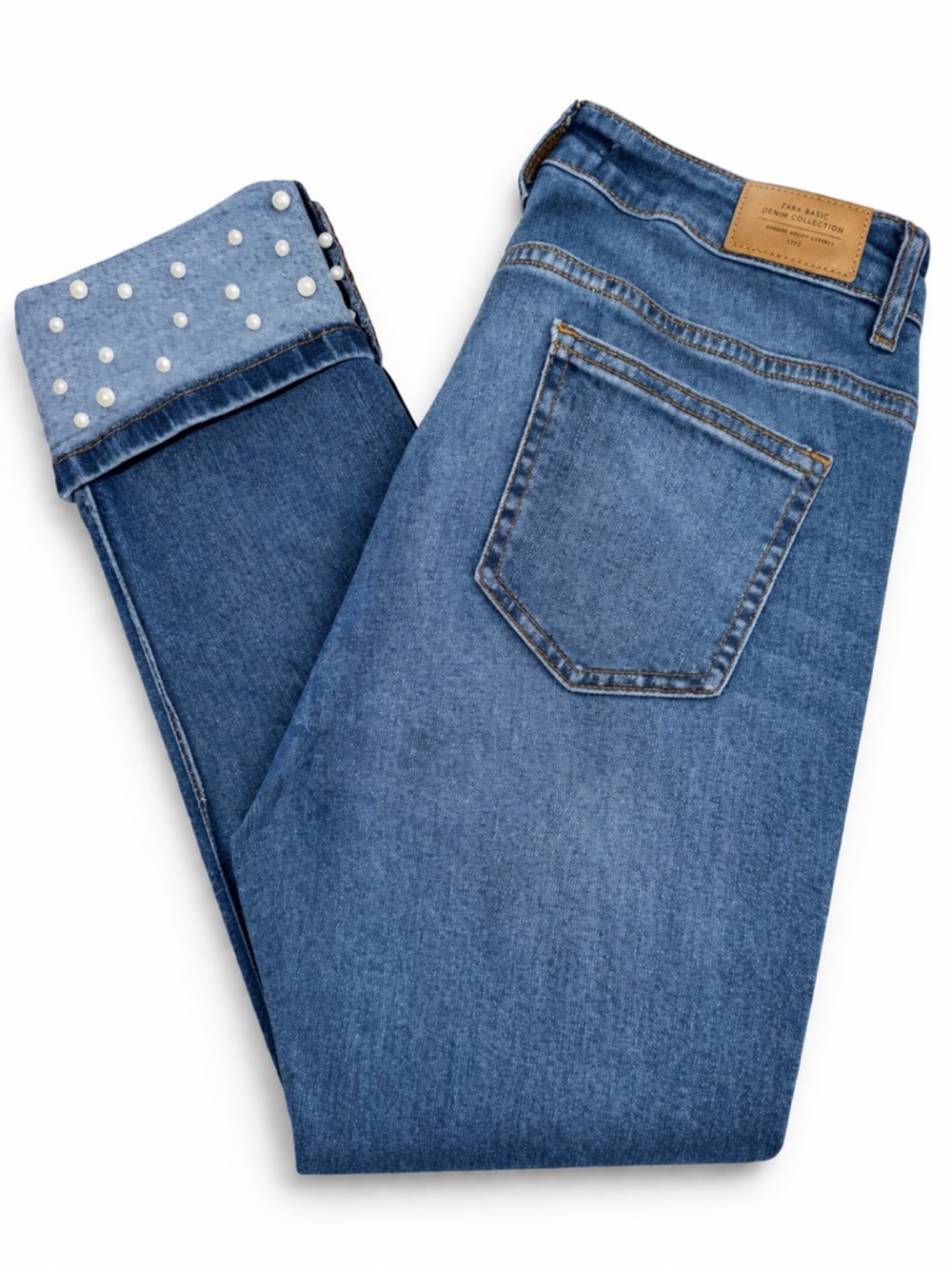 💎✨ Zara Pearl Embellished Cuff Skinny Jeans Medium Wash | Sz 8 Women